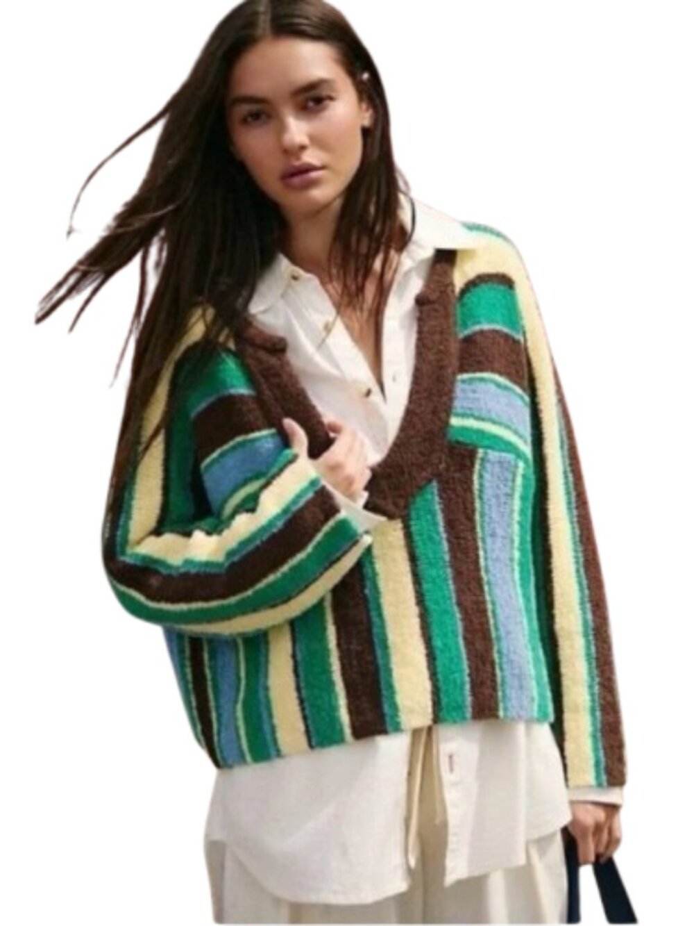 Free People Beach Thora Sweater Kelly Green Combo NWOT - (S)